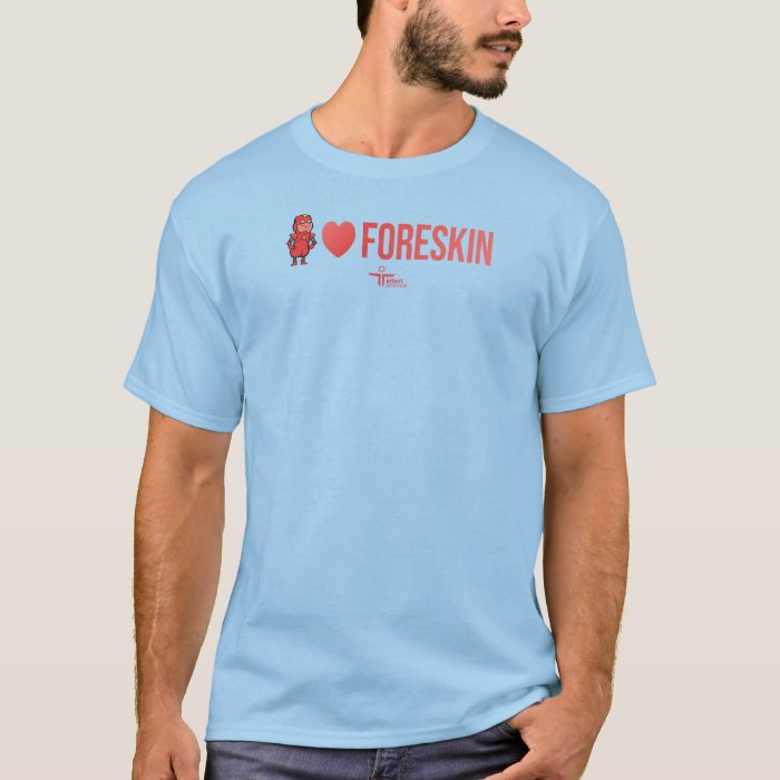 Red super hero illustration with the text 'I love foreskin'